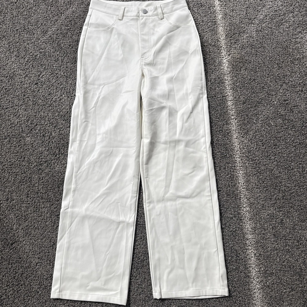 Double Zero Mystical Medium White Polyester Pants. Faux Leather Look